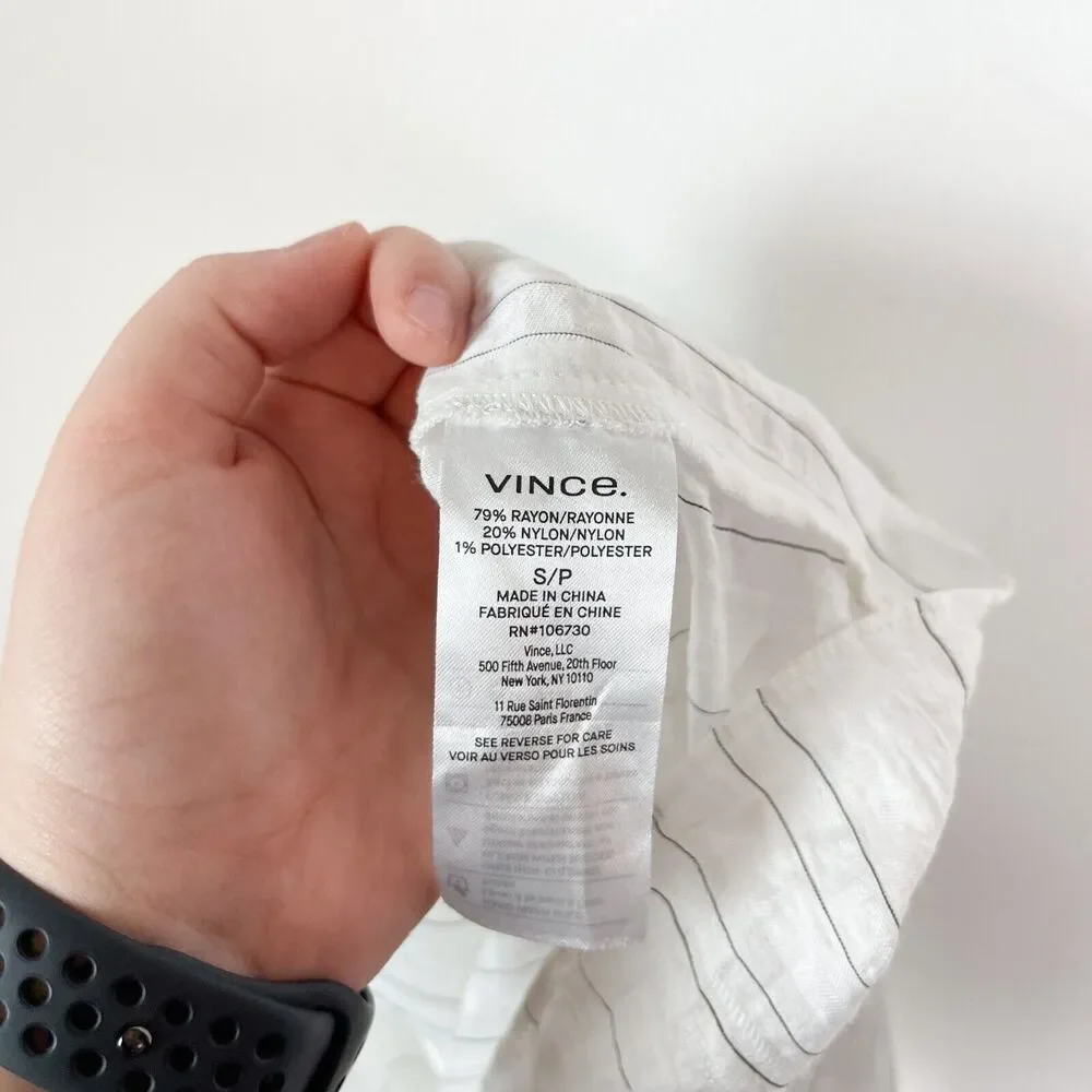 Vince NWOT Women's Short Sleeve Drapey Stripe Blouse White Size S - Picture 8 of 8